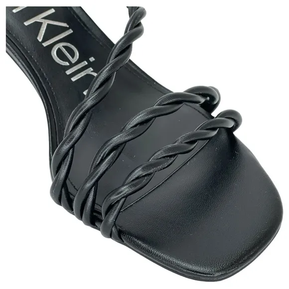 Calvin Klein Ileyia Black Braided Faux Leather Womens Heeled Sandals Size 9M