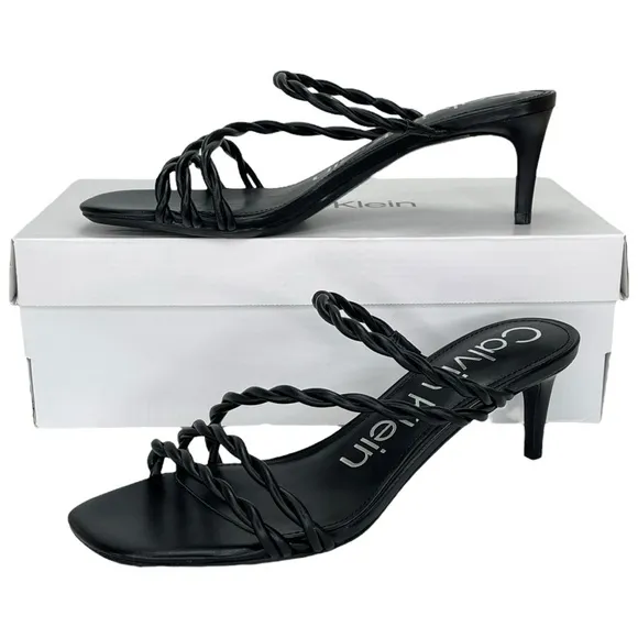Calvin Klein Ileyia Black Braided Faux Leather Womens Heeled Sandals Size 9M