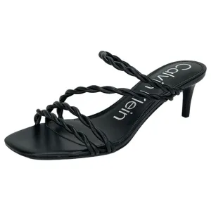 Calvin Klein Ileyia Black Braided Faux Leather Womens Heeled Sandals Size 9M