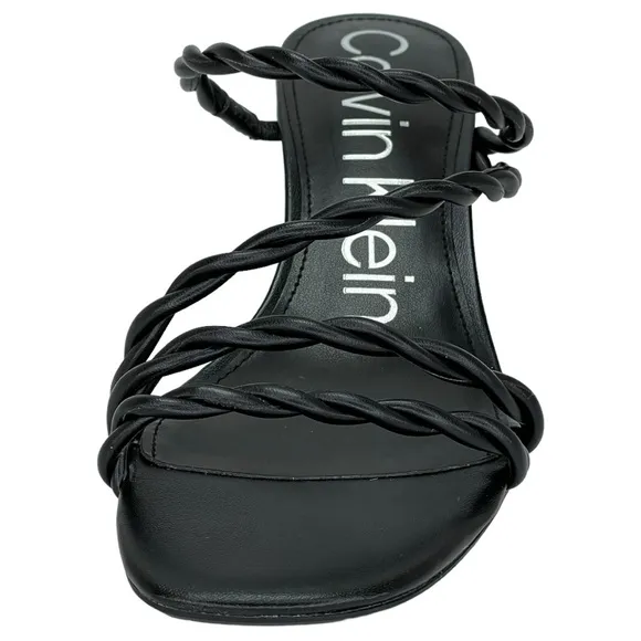 Calvin Klein Ileyia Black Braided Faux Leather Womens Heeled Sandals Size 9M