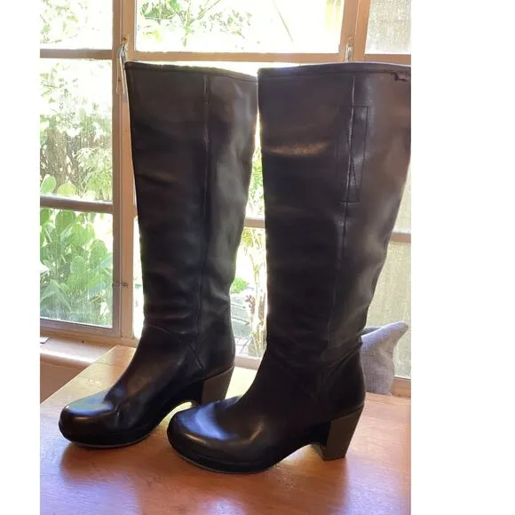 Camper Black Leather Rubber Suede Platform 16&quot; Knee High Heel Boots 41 10 Great!