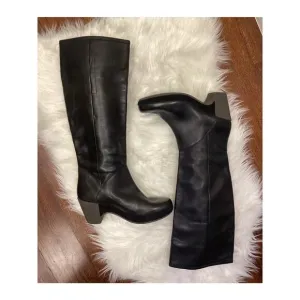 Camper Black Leather Rubber Suede Platform 16&quot; Knee High Heel Boots 41 10 Great!
