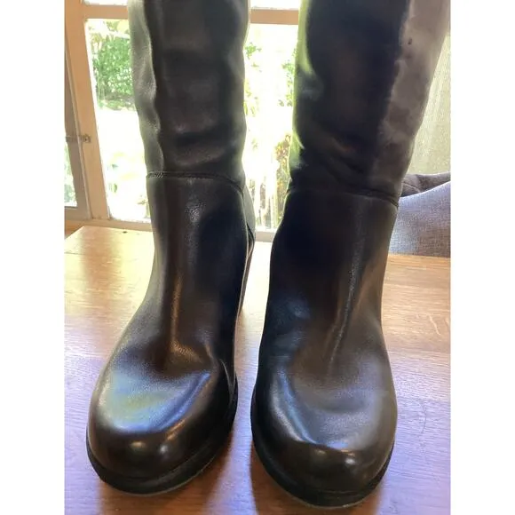 Camper Black Leather Rubber Suede Platform 16&quot; Knee High Heel Boots 41 10 Great!