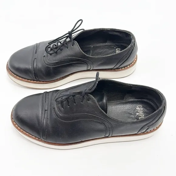 Camper Nepomuk oxfords black leather lace up platform shoes size 38 7.5