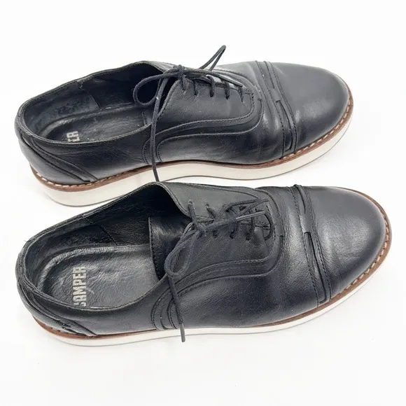 Camper Nepomuk oxfords black leather lace up platform shoes size 38 7.5