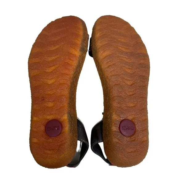 Camper Sandals Brown Leather Cross‎ Straps Floral Print Women Size 7
