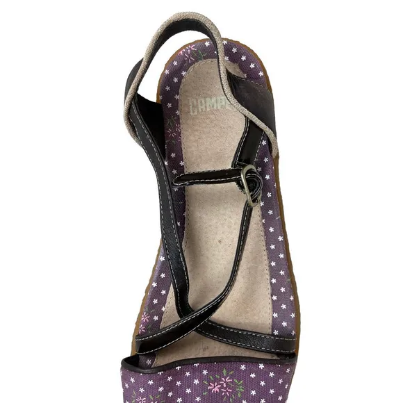 Camper Sandals Brown Leather Cross‎ Straps Floral Print Women Size 7
