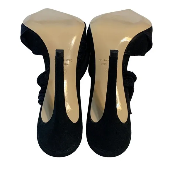 Capitini Black Suede High Heel Sandals Stiletto Stretch Ankle Strap 38.5 US 8