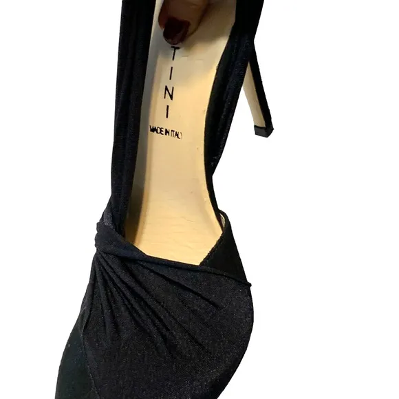 Capitini Black Suede High Heel Sandals Stiletto Stretch Ankle Strap 38.5 US 8