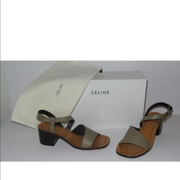 CELINE SAGE GREEN SIDE SANDAL LEATHER SANDALS 55