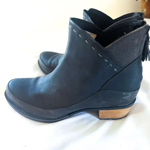 CHACO WOMEN’s CATALUNA BLACK ANKLE BOOTS bamboo heel,side zip tassled comfy 8.5