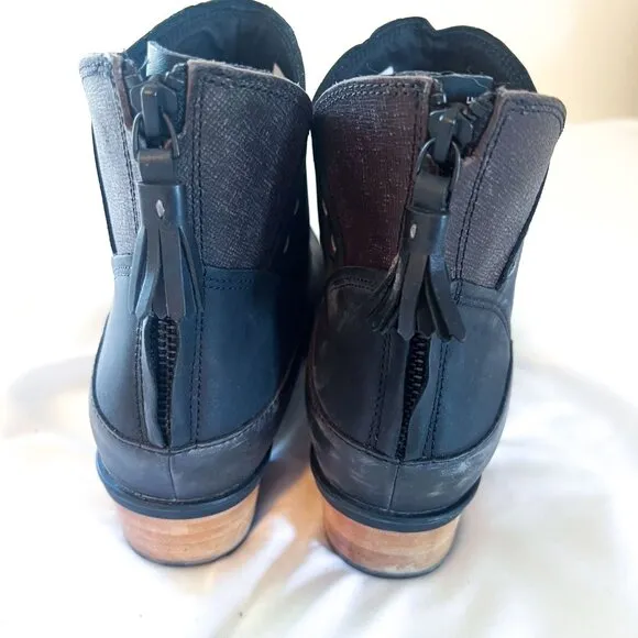 CHACO WOMEN’s CATALUNA BLACK ANKLE BOOTS bamboo heel,side zip tassled comfy 8.5