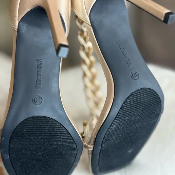Champagne color sandals with chain detail unique heels