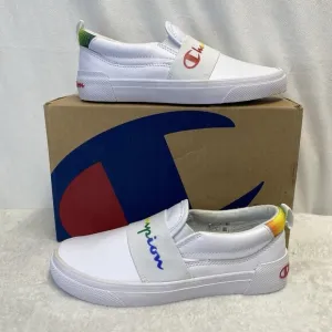 Champion Rally Slip-On Leather Sneakers Shoes Girls Sz 2 White Rainbow CPS10172P