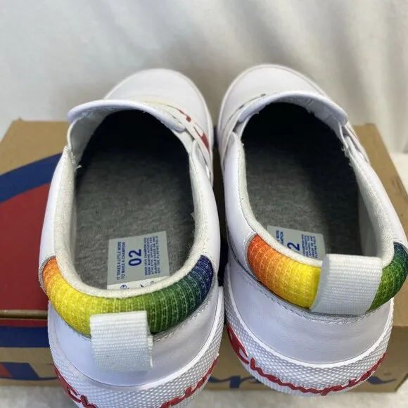 Champion Rally Slip-On Leather Sneakers Shoes Girls Sz 2 White Rainbow CPS10172P