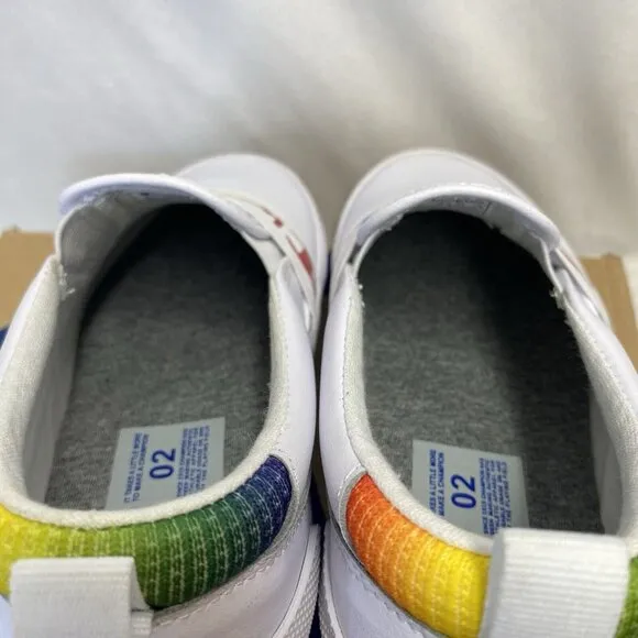 Champion Rally Slip-On Leather Sneakers Shoes Girls Sz 2 White Rainbow CPS10172P