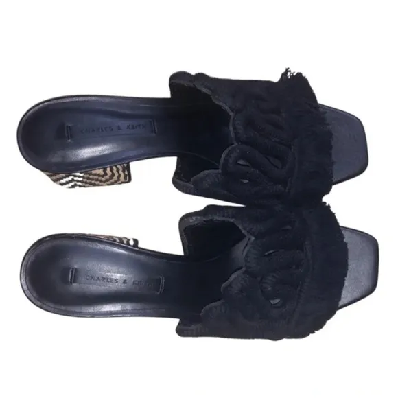Charles &amp; Keith Chunky Block Heel Woven Sandals Size 7