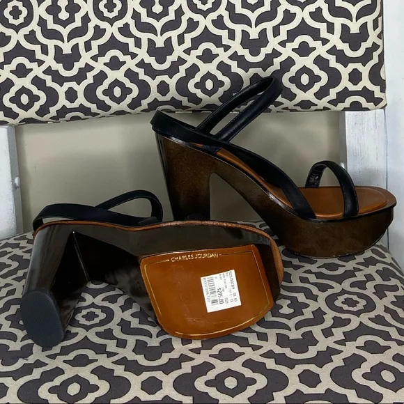 CHARLES JOURDAN PARIS Genuine Leather Wood Block Heel Sandals Size 10