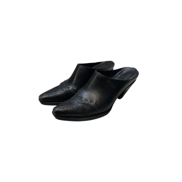 Charlie 1 Horse Black Leather Pointed Toe Mules Womens Heeled Slip-On Shoes 7B