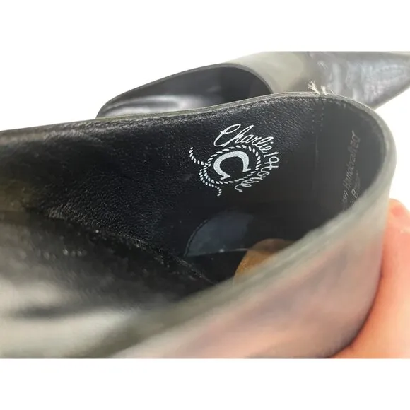 Charlie 1 Horse Black Leather Pointed Toe Mules Womens Heeled Slip-On Shoes 7B
