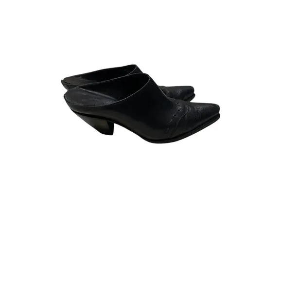Charlie 1 Horse Black Leather Pointed Toe Mules Womens Heeled Slip-On Shoes 7B
