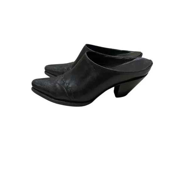 Charlie 1 Horse Black Leather Pointed Toe Mules Womens Heeled Slip-On Shoes 7B