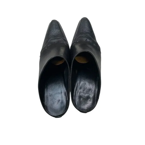 Charlie 1 Horse Black Leather Pointed Toe Mules Womens Heeled Slip-On Shoes 7B