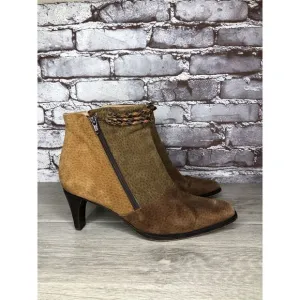 CHIARINI Tan Brown Green Suede Leather Double Sided Zipper Heel Booties Women 40