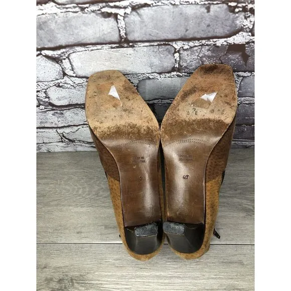 CHIARINI Tan Brown Green Suede Leather Double Sided Zipper Heel Booties Women 40