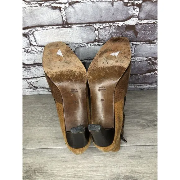 CHIARINI Tan Brown Green Suede Leather Double Sided Zipper Heel Booties Women 40