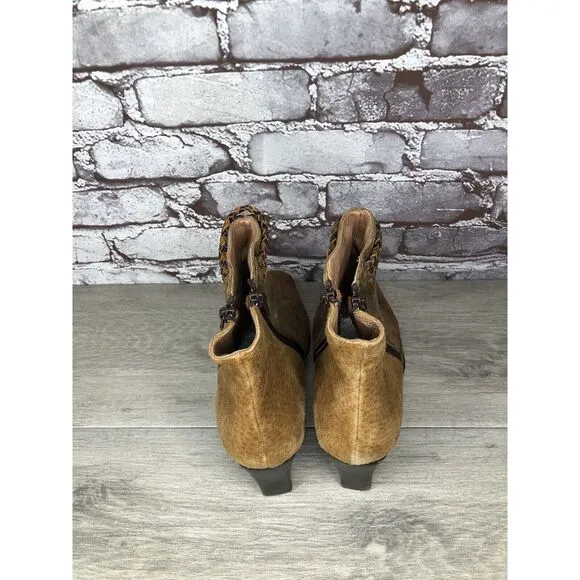 CHIARINI Tan Brown Green Suede Leather Double Sided Zipper Heel Booties Women 40