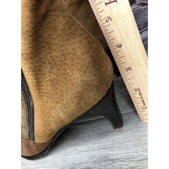CHIARINI Tan Brown Green Suede Leather Double Sided Zipper Heel Booties Women 40