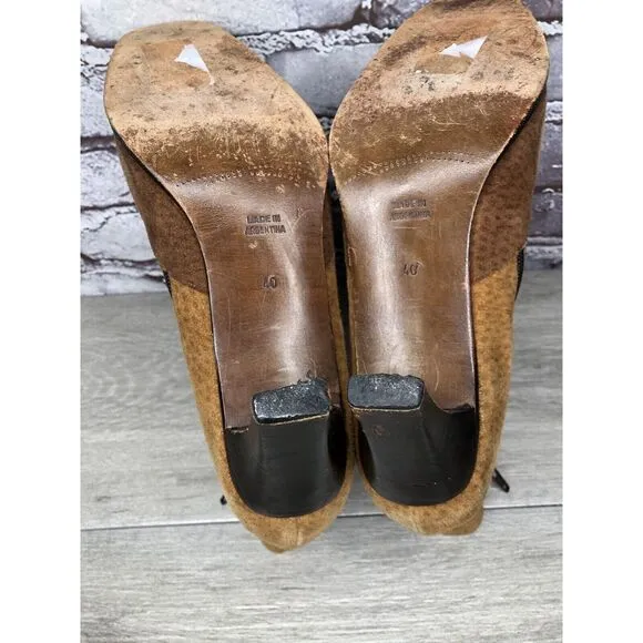 CHIARINI Tan Brown Green Suede Leather Double Sided Zipper Heel Booties Women 40