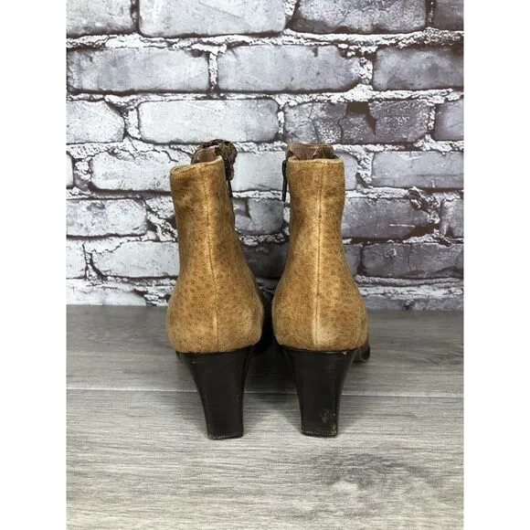 CHIARINI Tan Brown Green Suede Leather Double Sided Zipper Heel Booties Women 40