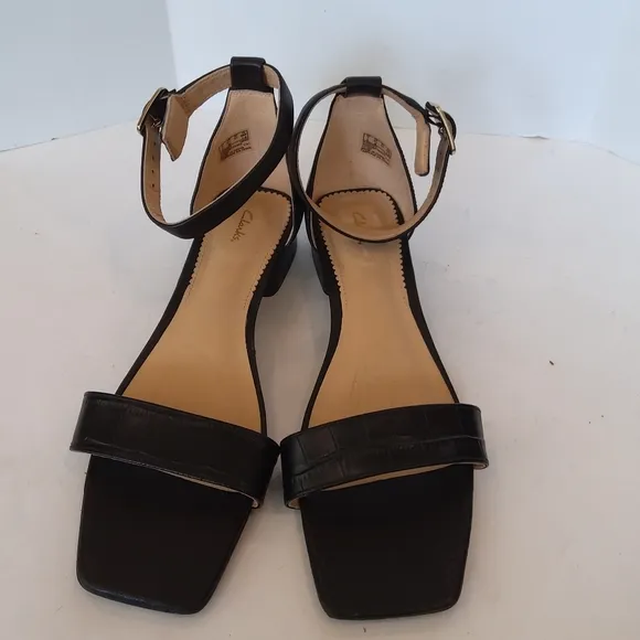 Clarks black leather sandals square toe