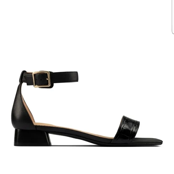 Clarks black leather sandals square toe