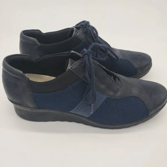 𝅺clark's Blue Fabric Cloud Stepper Cushion Comfort Shoes Size 9 NWOT