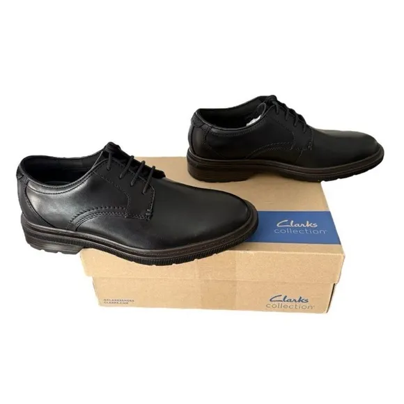 Clarks Burchill Derby Men's Black Leather Shoes Men’s Size 9 Medium