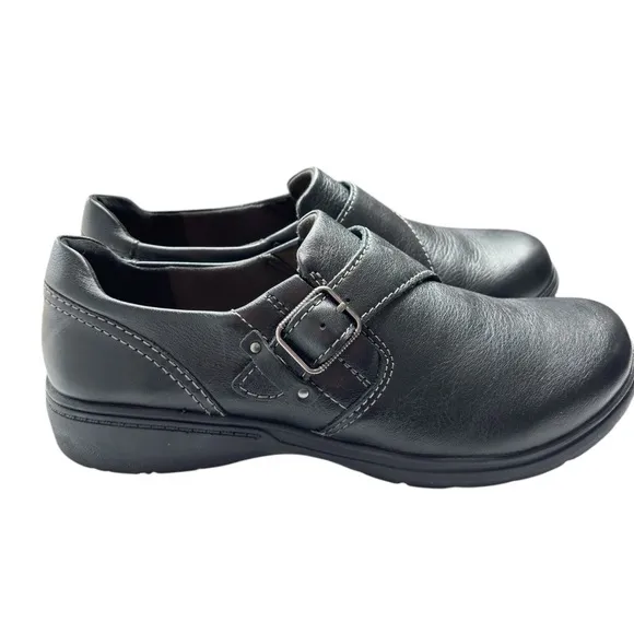 Clarks Carleigh Jazz Women's Size 8.5 Slip On Black Leather Causal Comfort Shoe