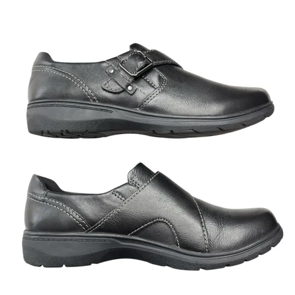 Clarks Carleigh Jazz Women's Size 8.5 Slip On Black Leather Causal Comfort Shoe
