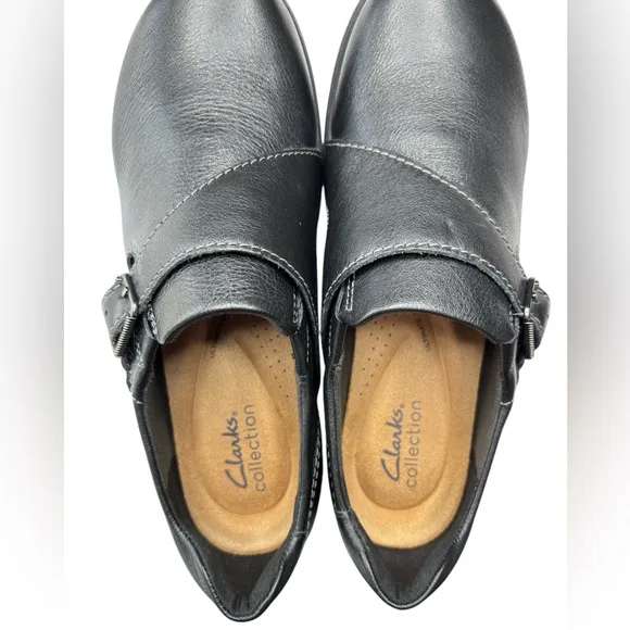 Clarks Carleigh Jazz Women's Size 8.5 Slip On Black Leather Causal Comfort Shoe