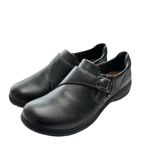 Clarks Carleigh Jazz Women's Size 8.5 Slip On Black Leather Causal Comfort Shoe