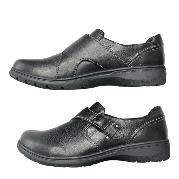 Clarks Carleigh Jazz Women's Size 8.5 Slip On Black Leather Causal Comfort Shoe