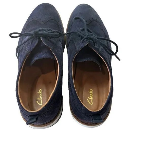 Clarks Chantry Men's Wing Tip Leather Lace Up Casual Comfort Blue Shoes, 7.5