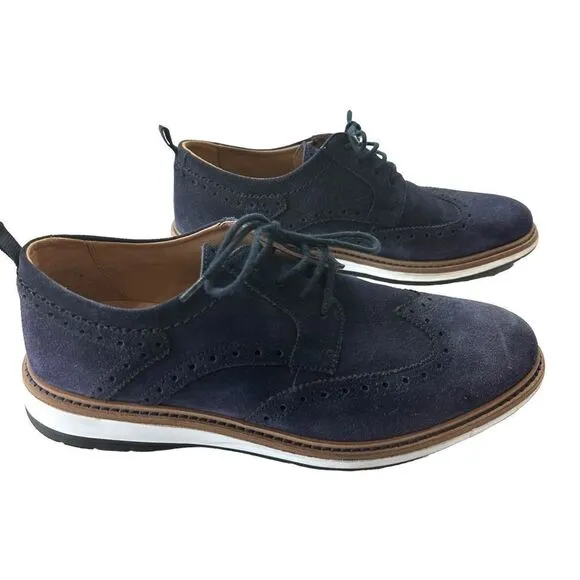 Clarks Chantry Men's Wing Tip Leather Lace Up Casual Comfort Blue Shoes, 7.5