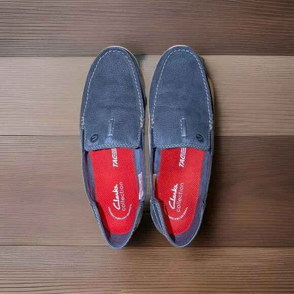 Clarks Gorwin Step Slip On Shoes Men's Size 7.5 Navy Blue Loafers Suede