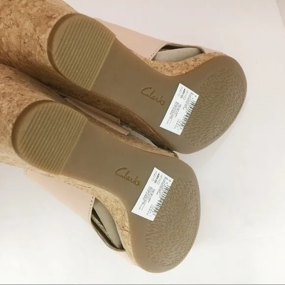 Clarks Women's Lafley Joy Blush Pink Leather Sandals Wedges Shoes 8.5 NEW
