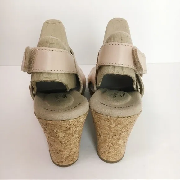 Clarks Women's Lafley Joy Blush Pink Leather Sandals Wedges Shoes 8.5 NEW
