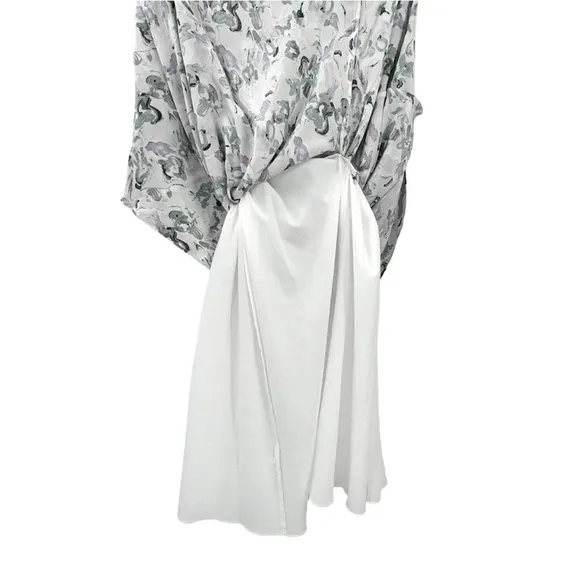 Club MONACO Drape Sleeve Midi Dress Abstract Floral Purple Gray Black Sz 8 NWT