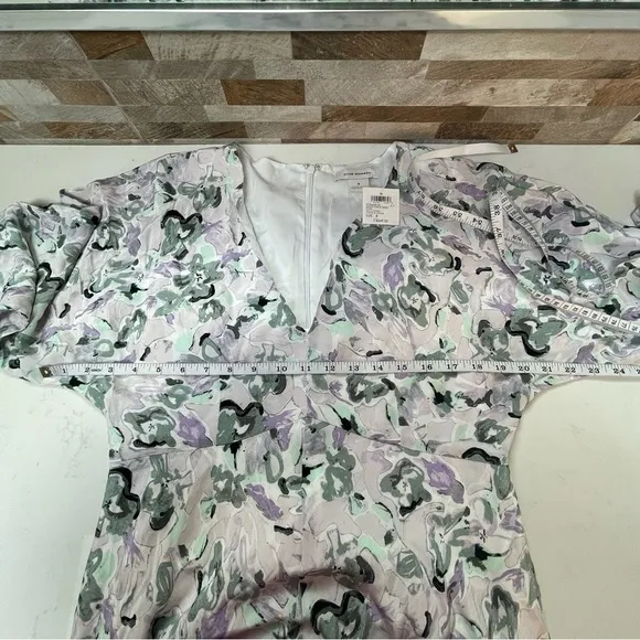Club MONACO Drape Sleeve Midi Dress Abstract Floral Purple Gray Black Sz 8 NWT